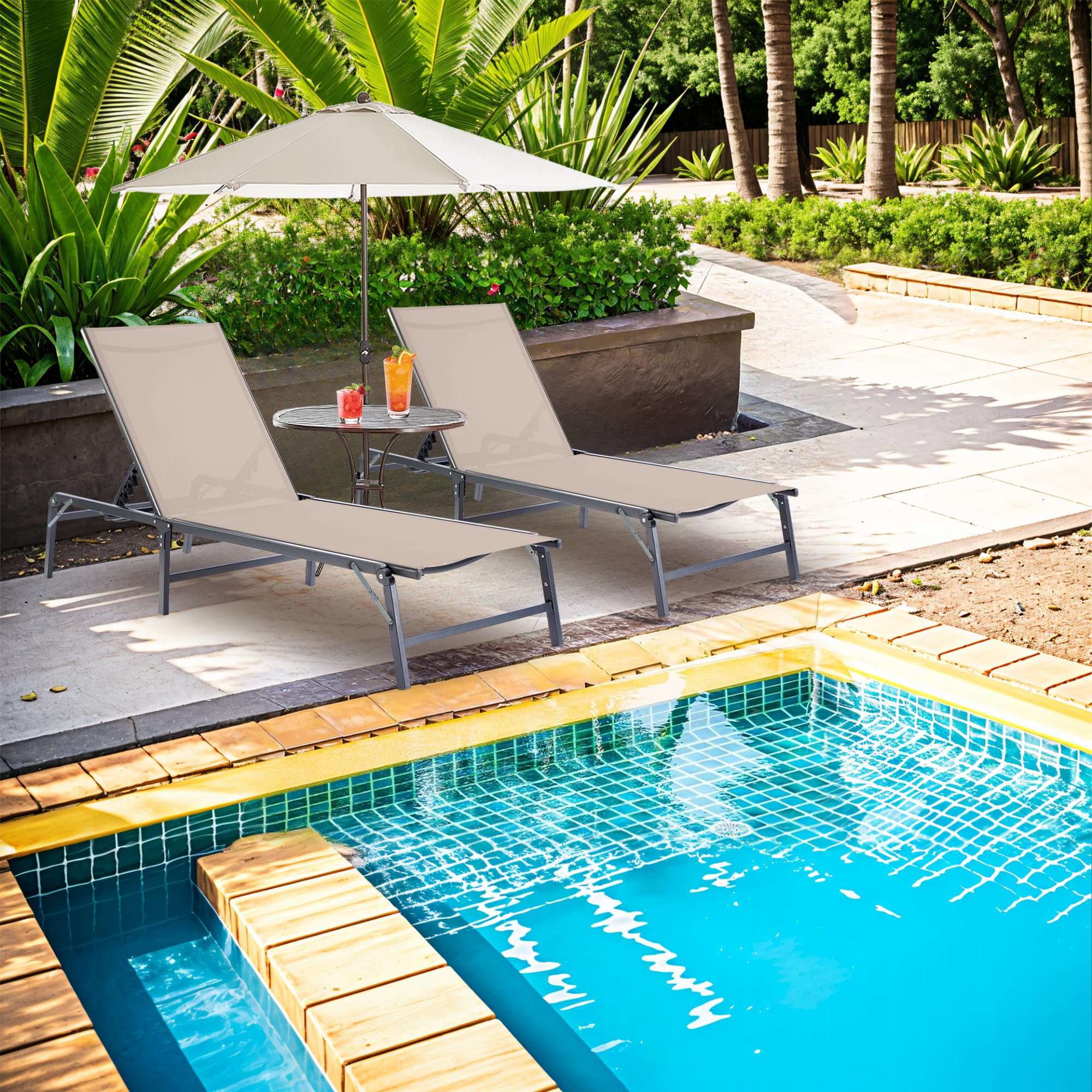 Outdoor Chaise Lounge Chair - Foldable Assemble-Free Outdoor Lounge