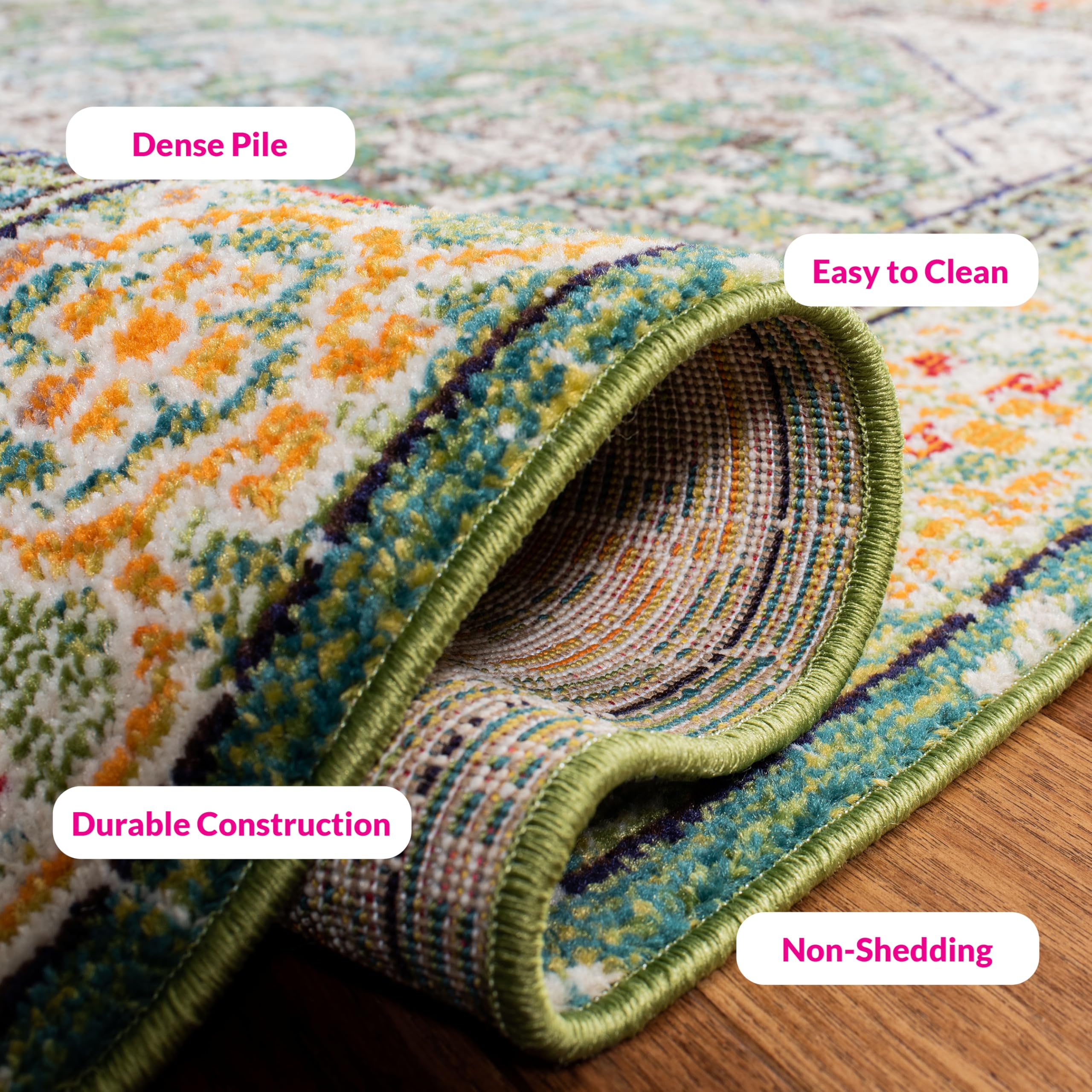 SAFAVIEH Madison Collection Area Rug - 10' x 14', Green & Turquoise, Boho Medallion Distressed Design, Non-Shedding & Easy Care, Ideal for High Traffic Areas in Living Room, Bedroom (MAD474Y)