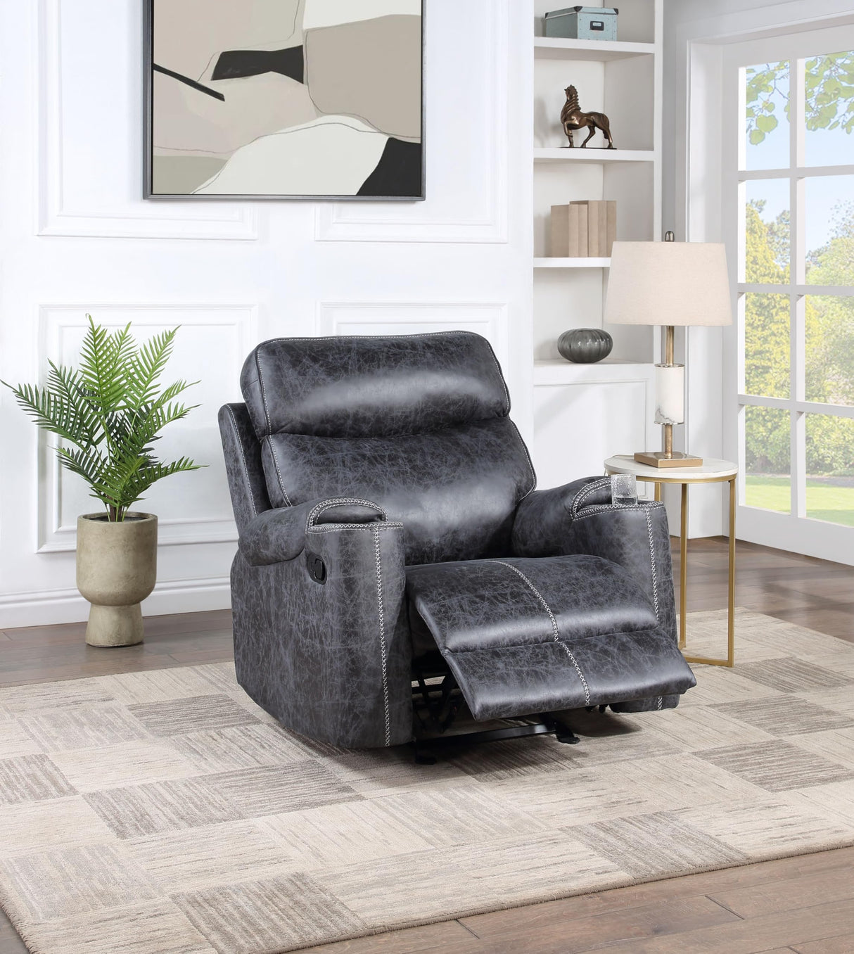 Hirah Wood & Microfiber Upholstered Glider Recliner in Dark Gray