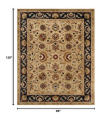 English Manor Area Rug 8x10 - Sage & Navy Handmade Wool Traditional Design
