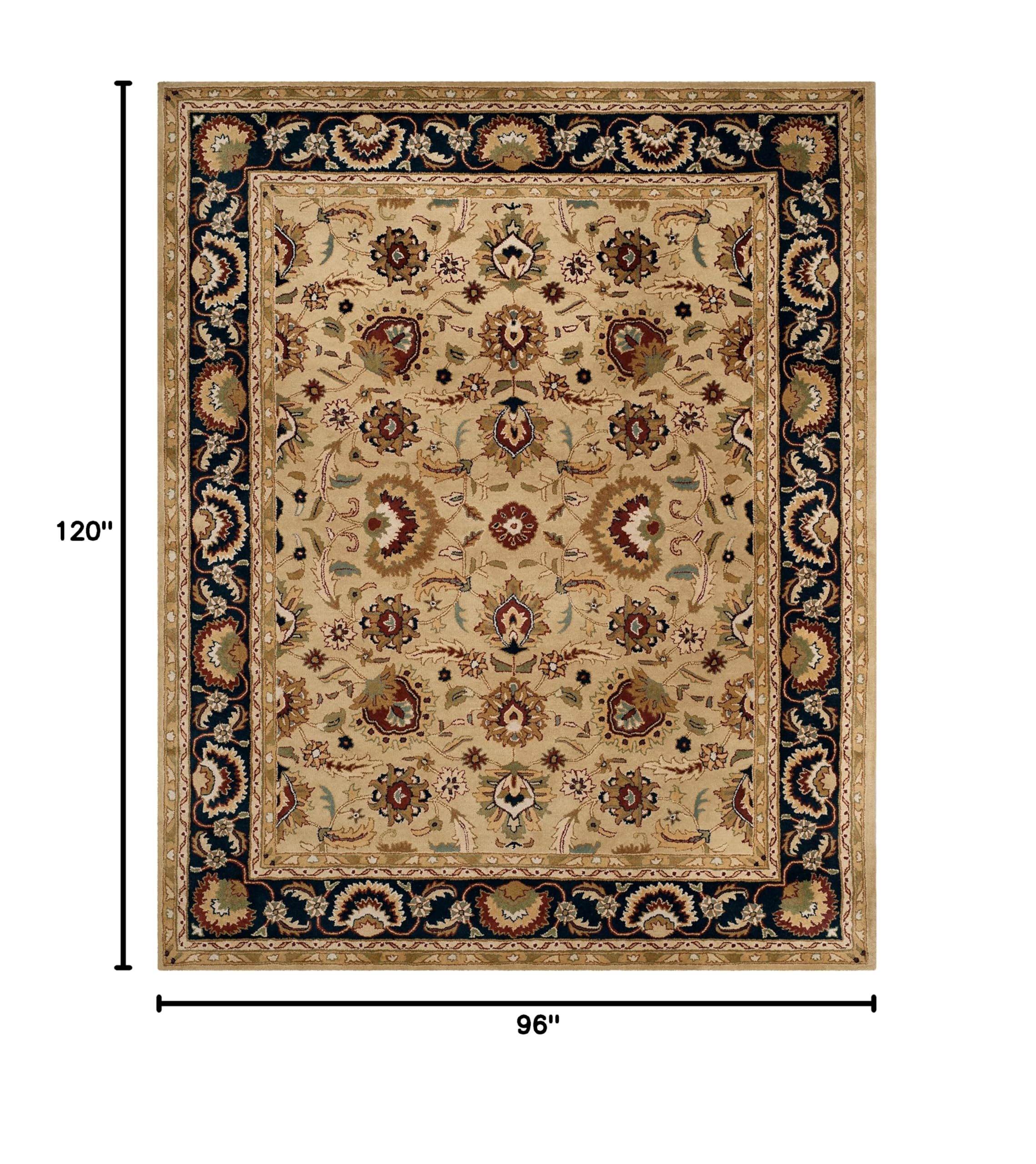 SAFAVIEH Area Rug 8x10 - English Manor Collection - Large - Sage & Navy, Handmade Wool, Traditional Design, Ideal for Living Room, Bedroom, Office, Dining Space (EMS739A)
