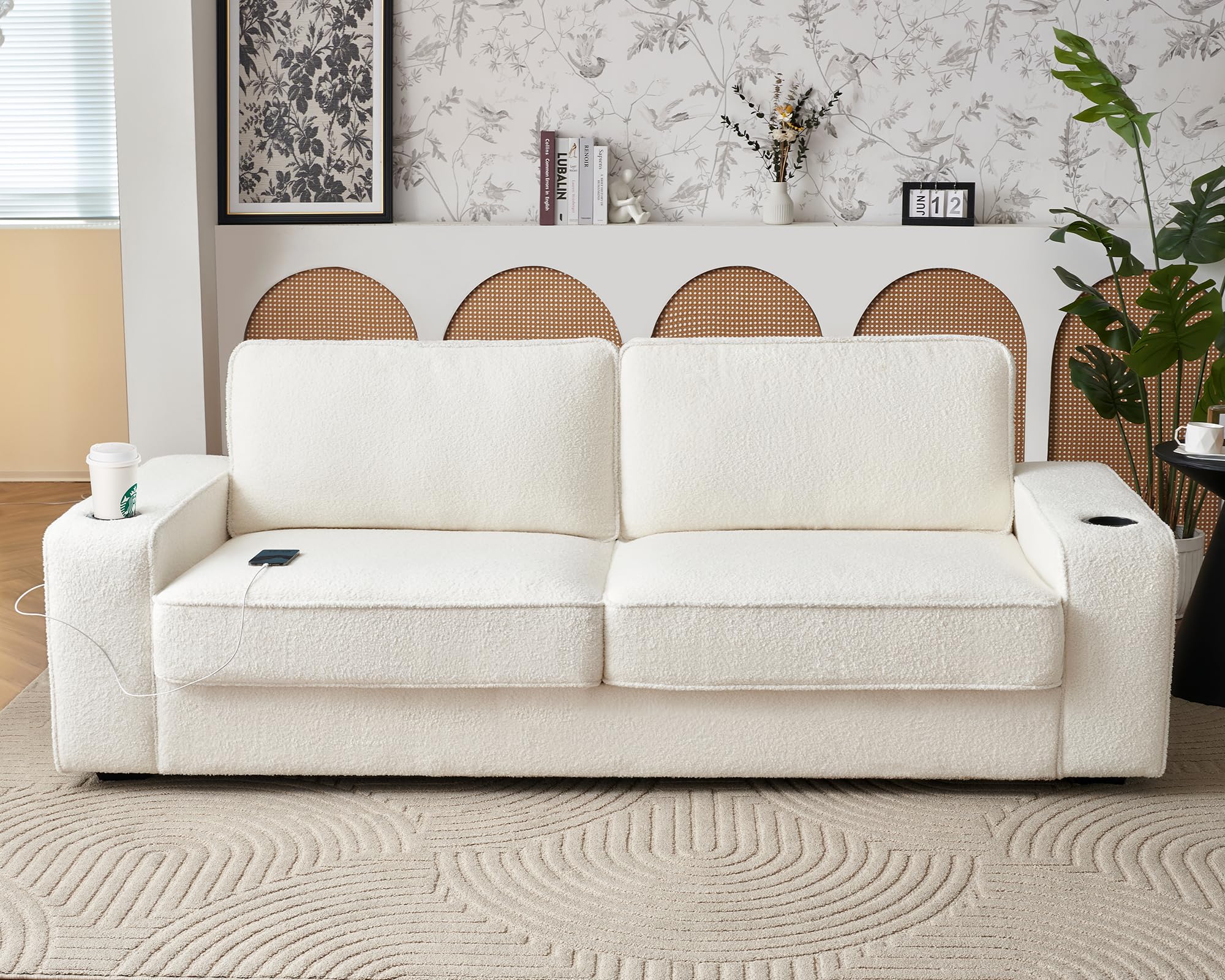Modern Sofa, 89in Comfy Couch with Cup Holders & USB Charging Ports