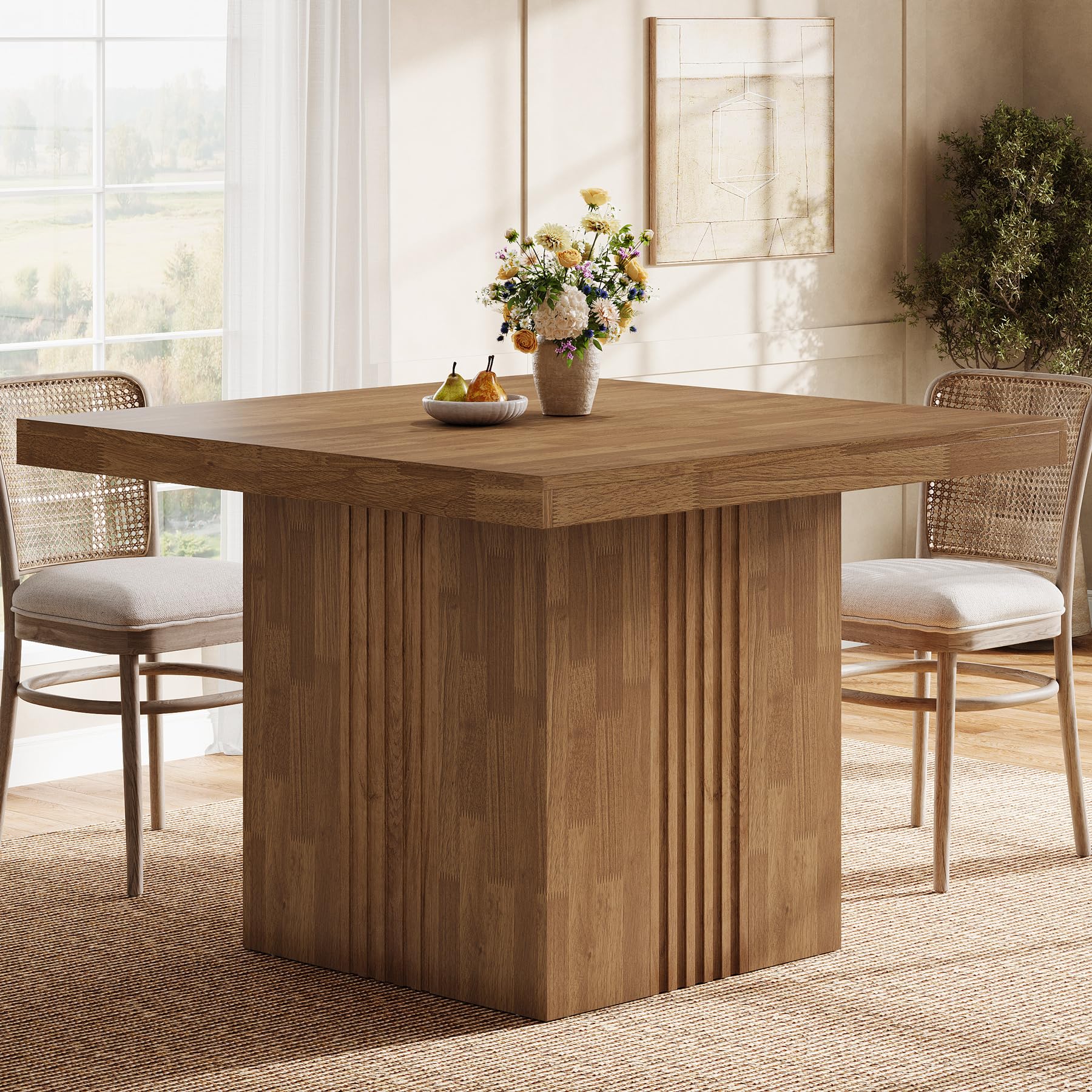 39-Inch Square Dining Table for 4 with Fluted Pedestal Base