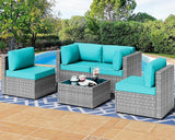 7 Pieces Outdoor Patio Sectional Sofa Couch, Silver Gray PE Wicker Furniture Conversation Sets