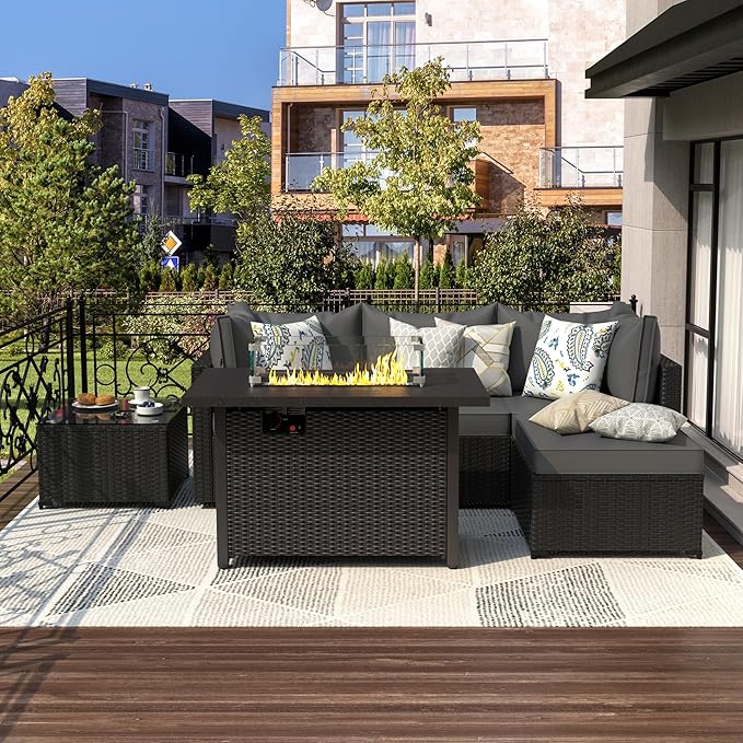 Patio Furniture Set Outdoor Sectional Sofa with Ottoman Wicker Couch Rattan Modular