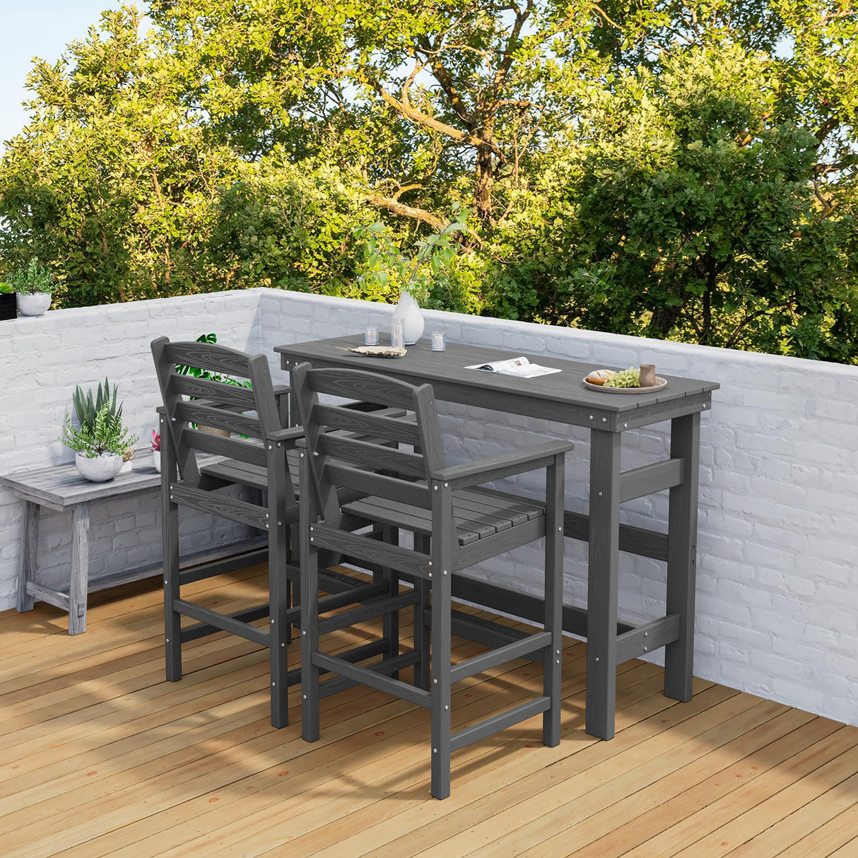 Outdoor Bar Table and Chairs Set, Adirondack Bar Chairs Set of 2 and Bar Height Table