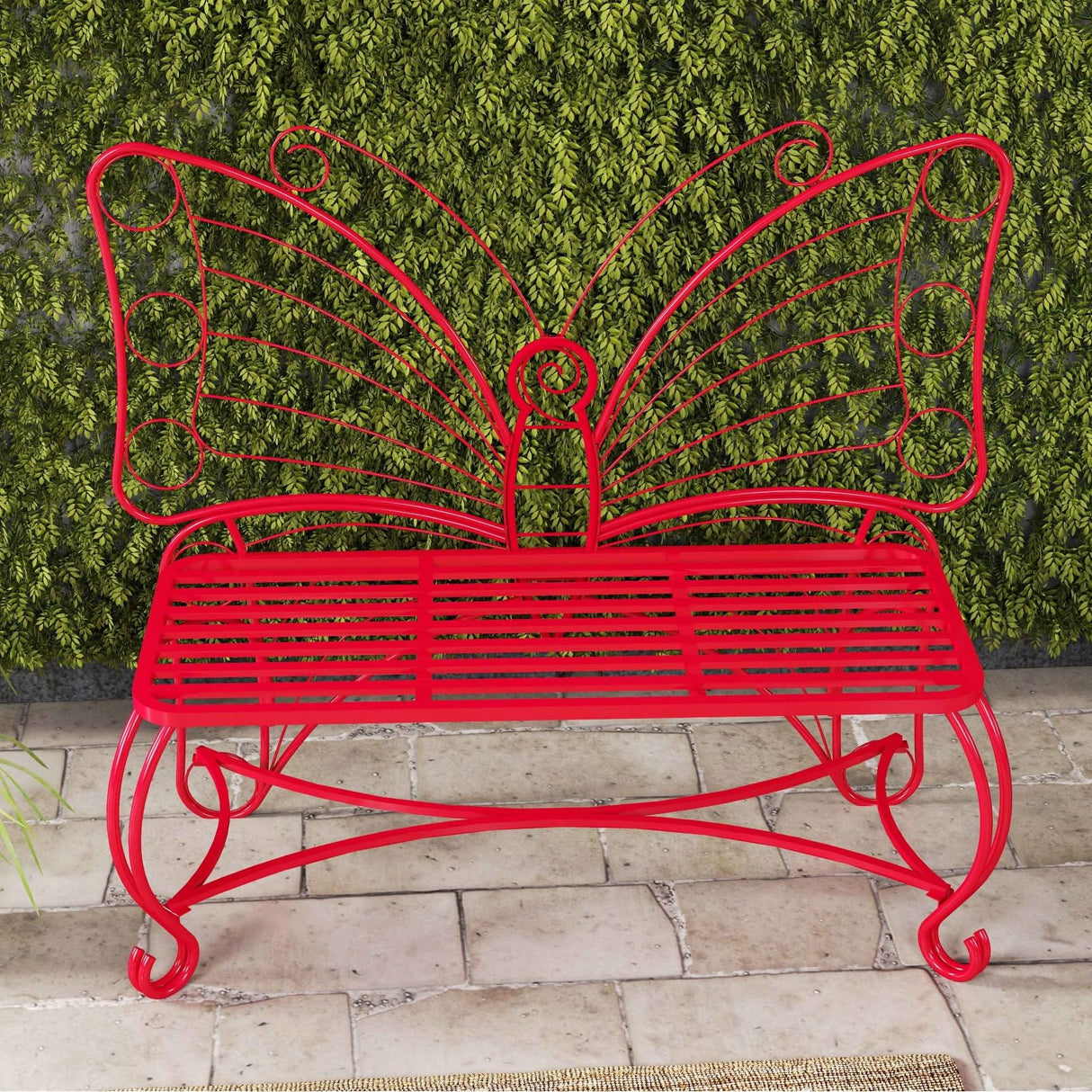 Butterfly Garden Bench, Double Seats Outdoor Bench, Black Patio Bench