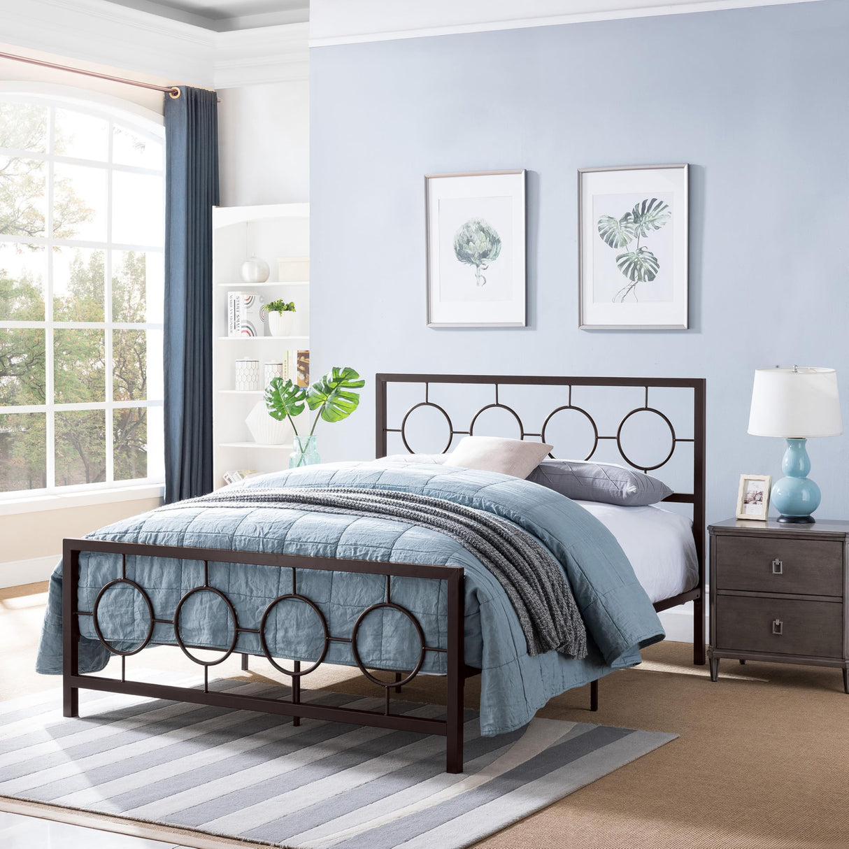 Queen Size Platform Bed with Headboard, Metal Bed Frame, No Box Spring Need