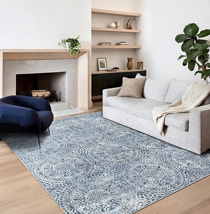 6x9 Area Rugs, Stain Resistant Washable Rug for Living Room, Vintage Inspired Rug