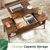 Wood Lift Top Coffee Table with Hidden Compartment and Storage Shelf