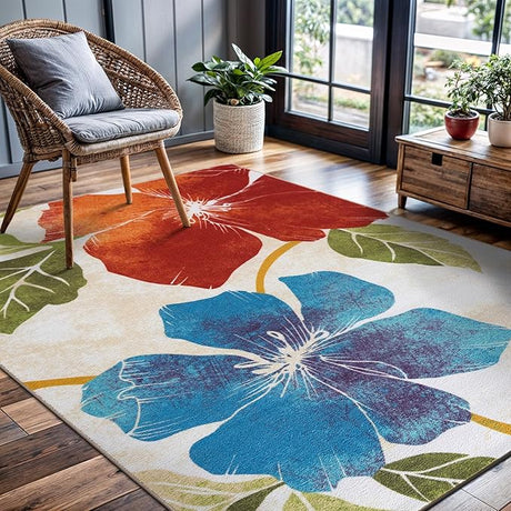 Solana Modern Floral 7'10" x 10'3" Area Rugs Non-Skid (Non-Slip) Rubber Backing Blue