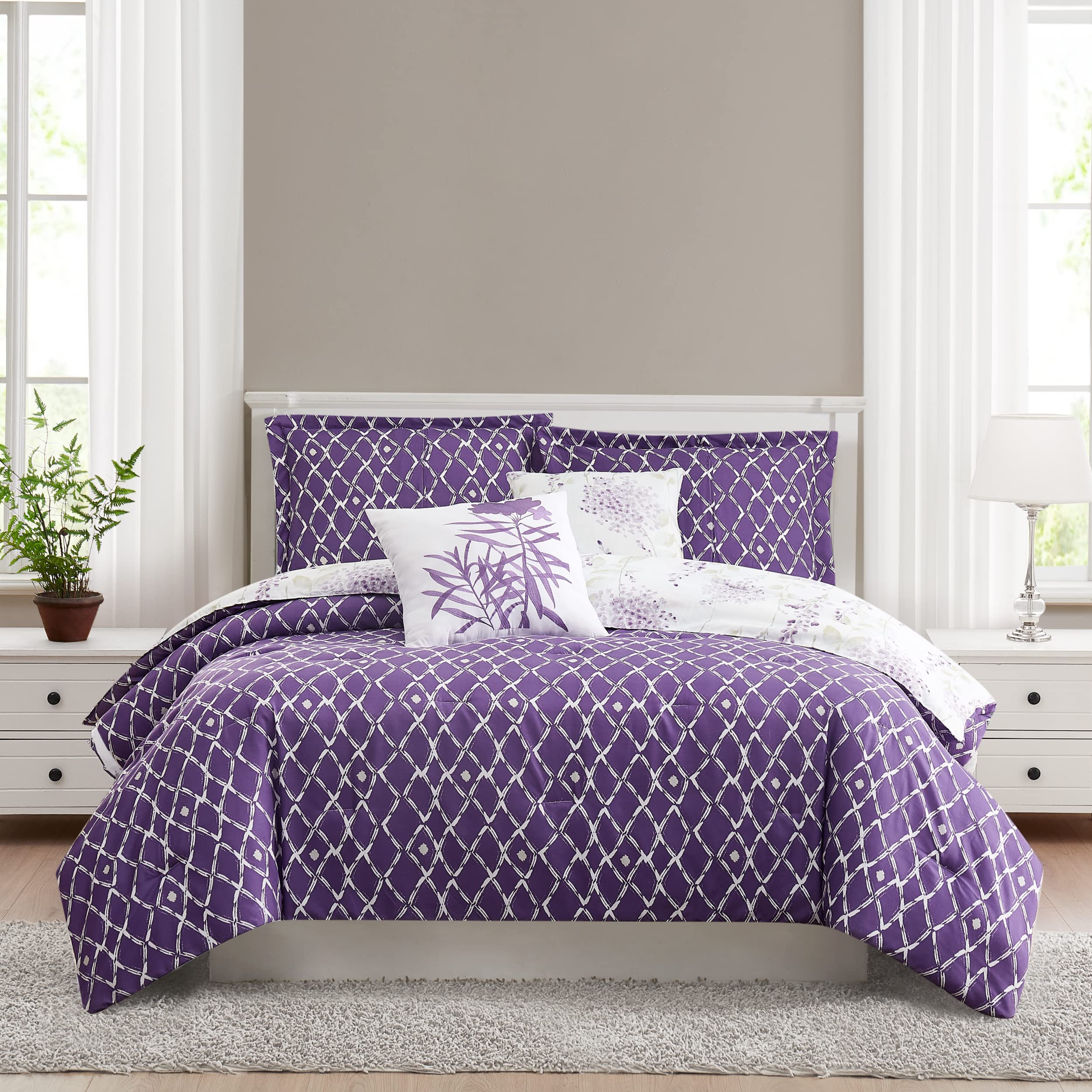 Fresh Meadow 5-Piece King Comforter Set - Lilac Floral Reversible Bedding