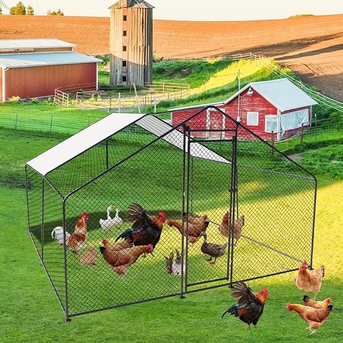 SteelNest Secure Metal Chicken Coop with Lockable Door, PVC-Coated Mesh & Waterproof Roof