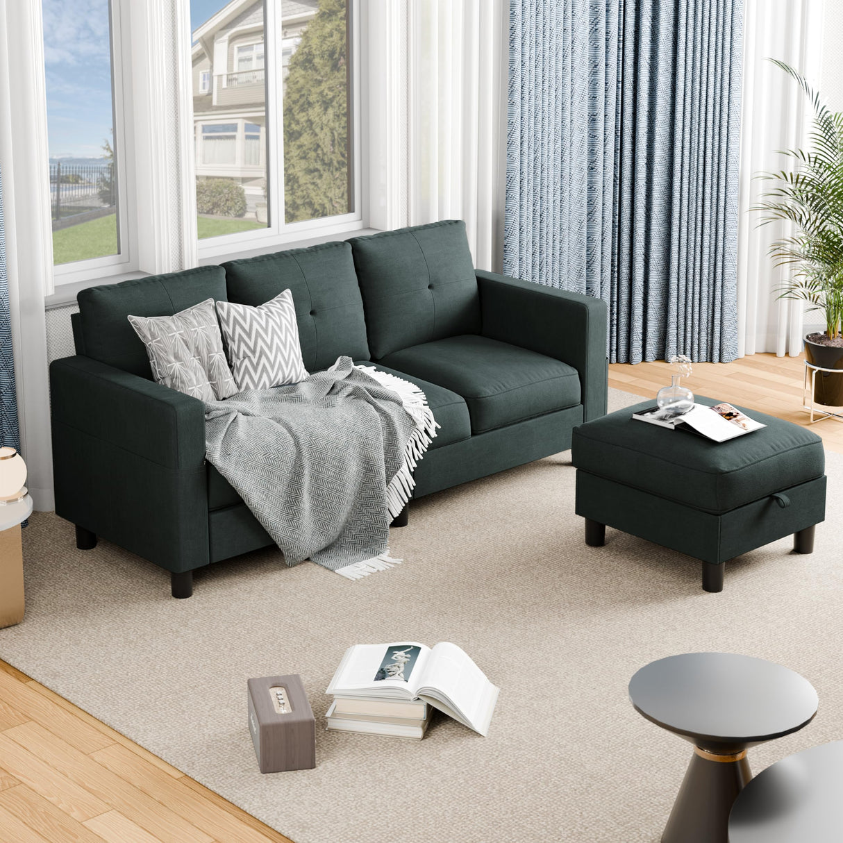 Convertible Sectional Sofa Couch, 3 Seat L Shaped Sofa with Removable Pillows
