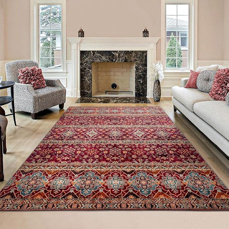 Camilla Boho Area Rug, 5'×7' Washable Oriental Accent Rug, Non-Slip Traditional Floral