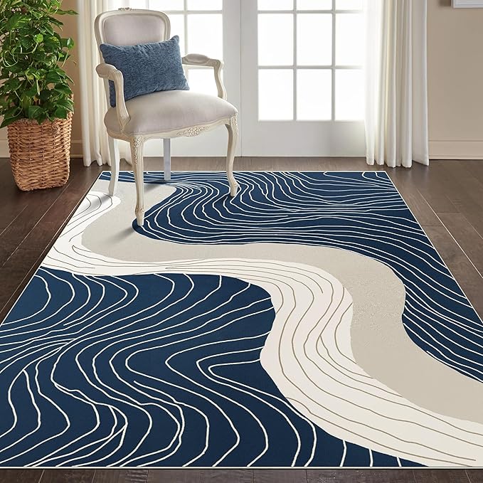 Area Rug Living Room Rug 5x7 Mountain & River Washable Rug Non-Slip Stain Resistant