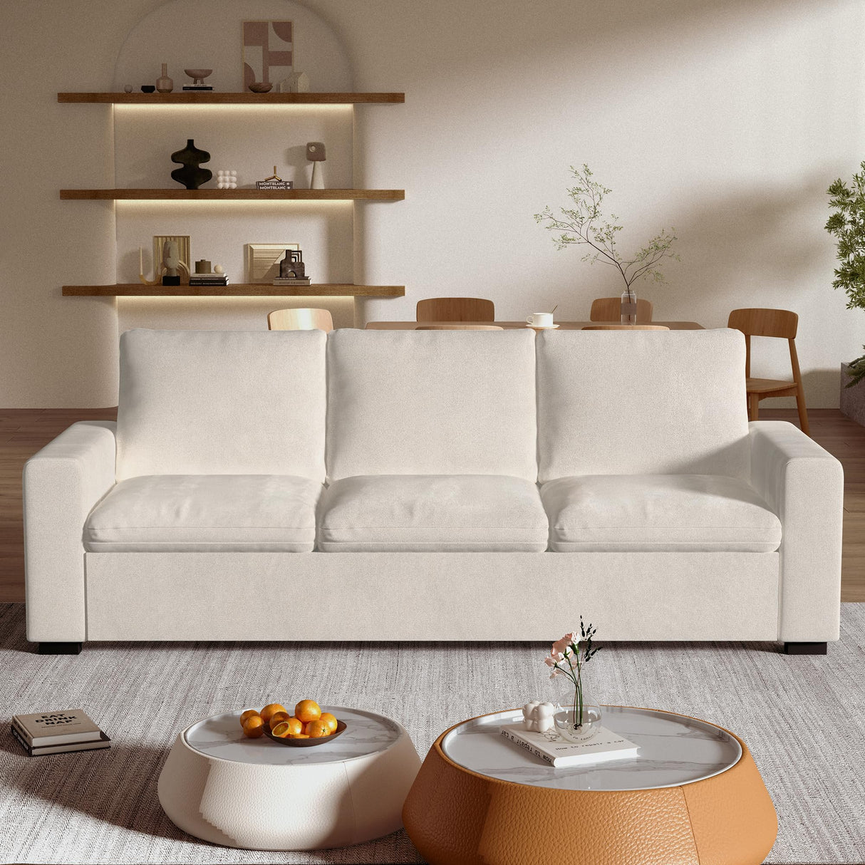 AMICLIBER 88 Inch Comfy Sofa Couch,Cloud Sofa Couch with Extra Deep Seats,Modern 3 Seater Sofa Couches,Cotton Linen Fabric Loveseat Sofas for Living Room, Dorm, Office, Apartment,Ivory White