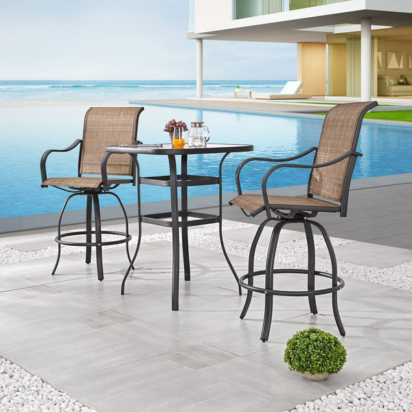 Patio Bar High Swivel Stools 2 Tall 1 Height Outdoor Bistro Table