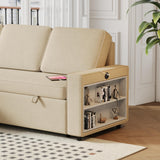 Sectional Sofa Couch, 86" Sleeper Sofa Bed with Storage Racks & Pull Out Sleeper