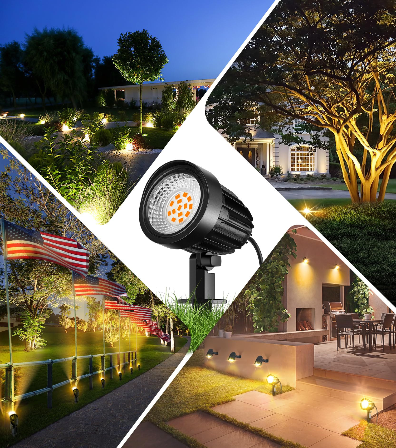 Low Voltage Landscape Lighting 1500LM Landscape Lights 12V Warm White Spot Light Outdoor with IP66 Waterproof Garden Pathway Lights for Yard Trees Wall Flag(12 Pack with Connector)