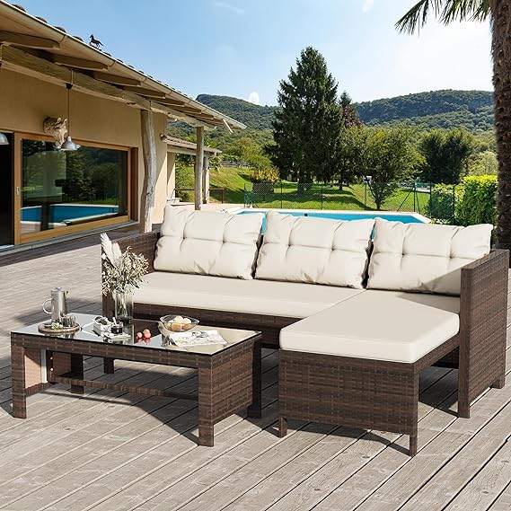 Outdoor Patio Furniture Sets, Wicker Patio sectional Sets 3-Piece