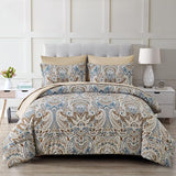 Boho Comforter Set King, 7 Pieces Bed in a Bag Comforter Boho Paisley Pattern Bedding