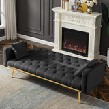 Modern Velvet Convertible Sleeper Sofa Couch with 2 Pillows, Folding Futon Sofa Bed