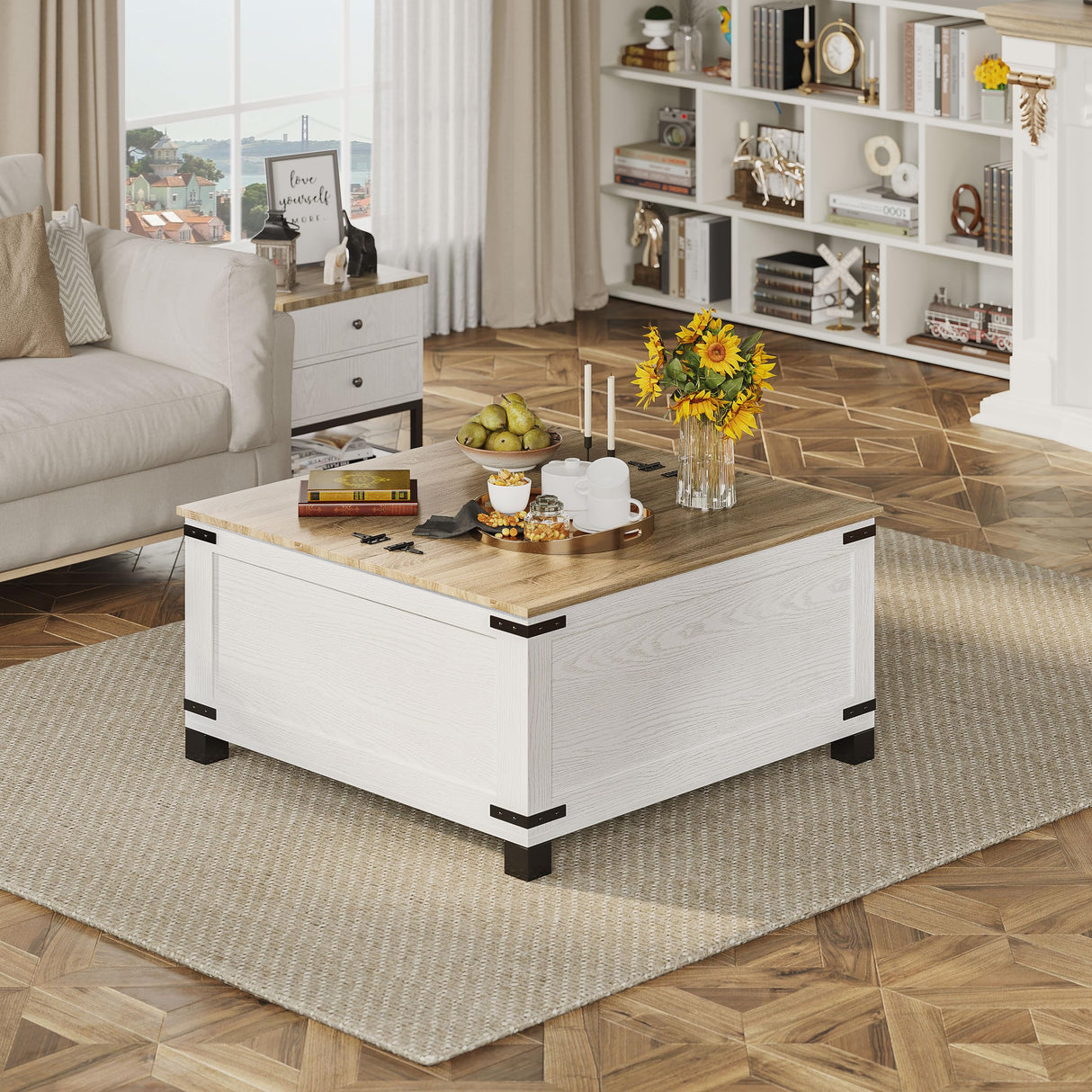 Farmhouse Coffee Table, Heavy-duty Coffee Table with Storage