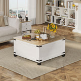 Farmhouse Coffee Table, Heavy-duty Coffee Table with Storage