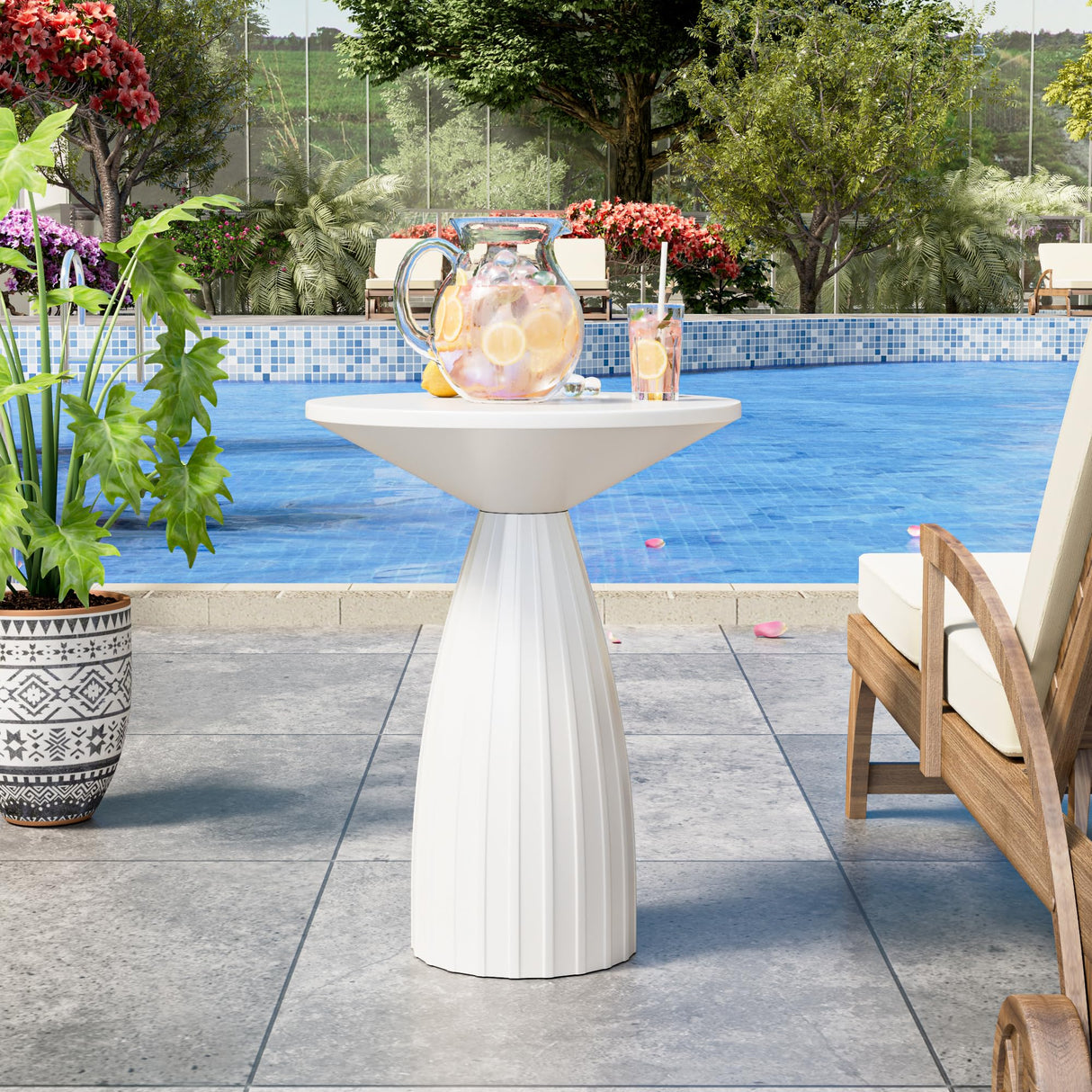 Round Small Patio Side Table, Metal Steel Outdoor Side Table, Patio Accent End Table