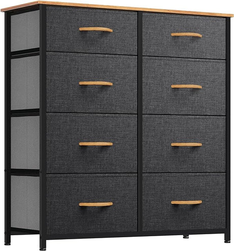 Dresser for Bedroom, Tall Dresser with 8 Drawers, Storage Tower with Fabric Bins,