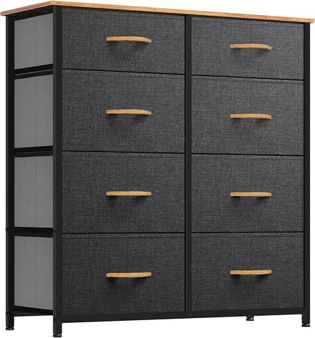 Fabric Dresser for Bedroom, Tall Storage Dresser with 8 Drawers, Rustic Dresser & Chest of Drawers