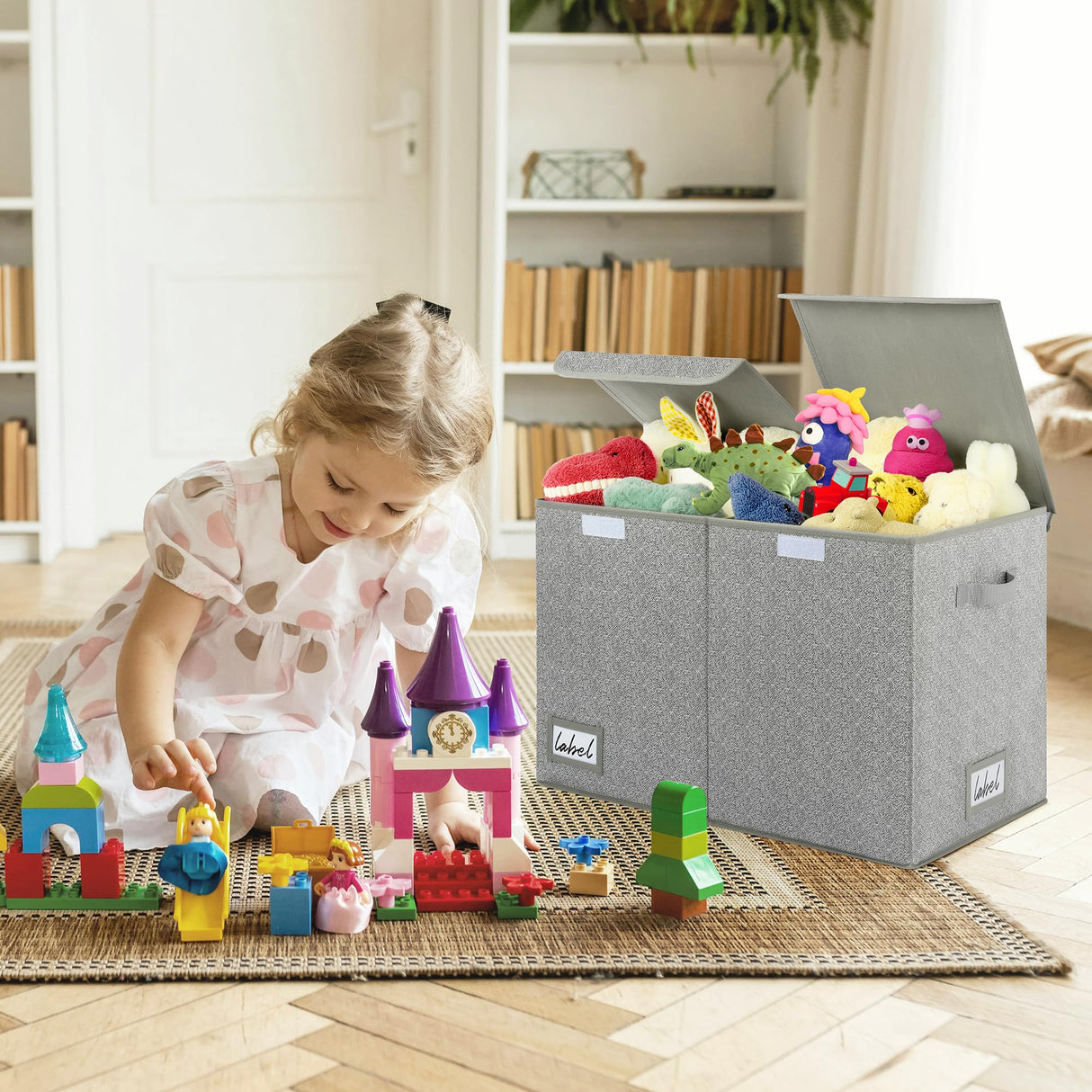 Toy Chest with Lids, Foldable Toy Storage Organizer with Handles, Stuffed Animal Storage