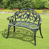 Outdoor Bench, Cast Aluminum Outdoor Furniture, Metal Bench with Floral Rose Accent