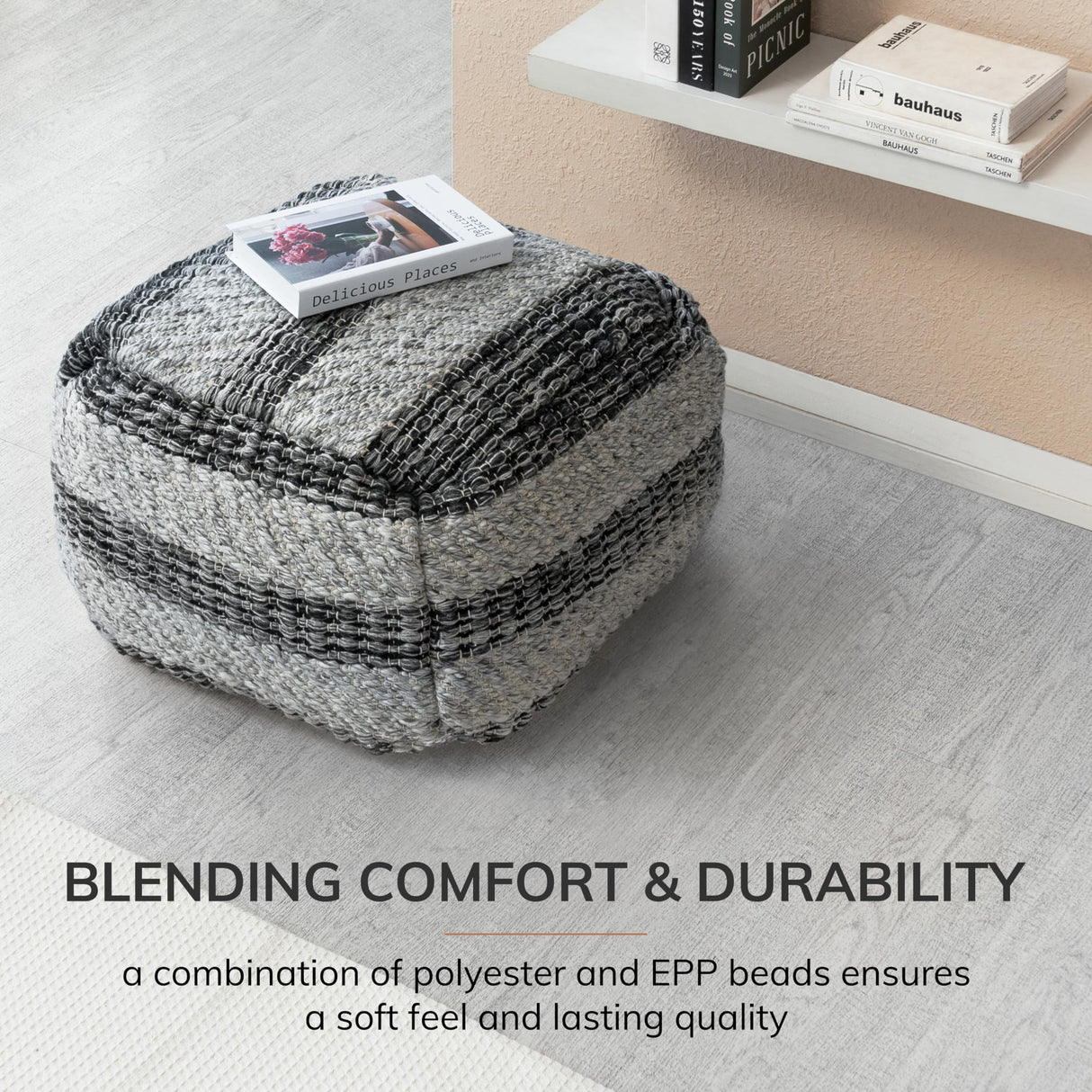 Square Pouf , 24" x 24" x 17", Gray