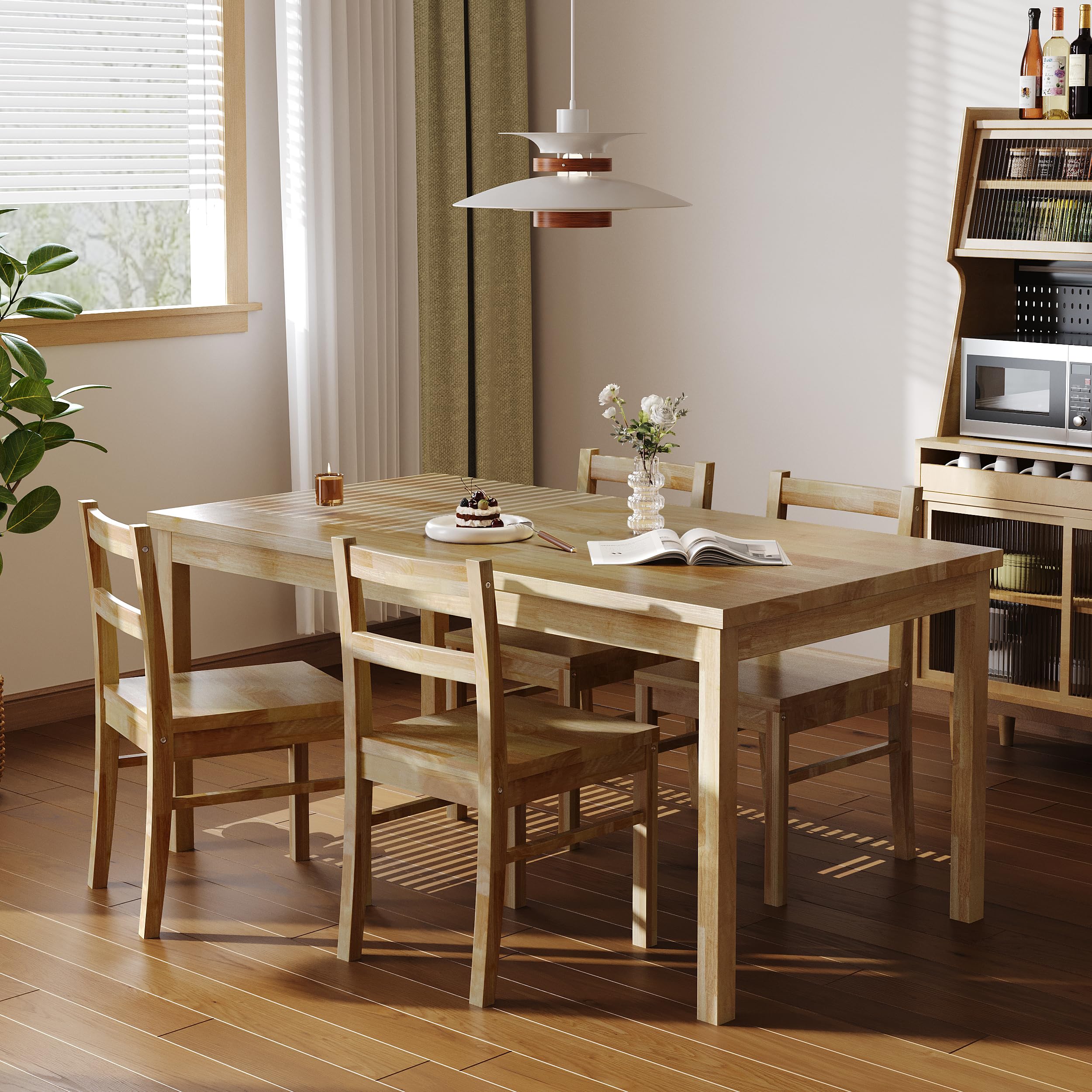43.3" Solid Wood Dining Table Set for 4 with Chairs - Natural Finish