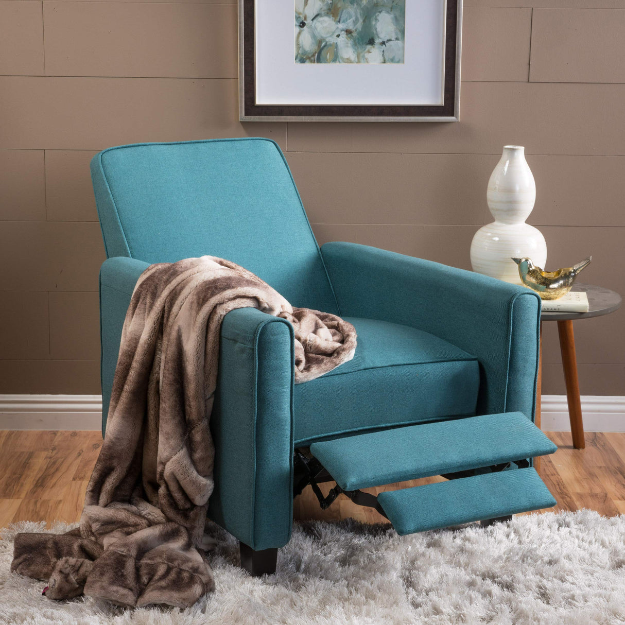 Darvis Fabric Recliner Club Chair, Dark Teal 26.75D x 34W x 36.25H in