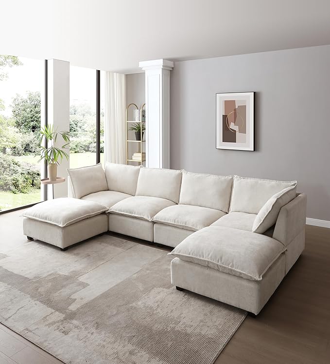 Convertible Modular Sectional Sofa with Movable Ottomans
