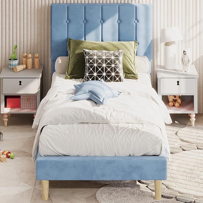 Twin Bed Frames, Velvet Upholstered Platform Bed Frame