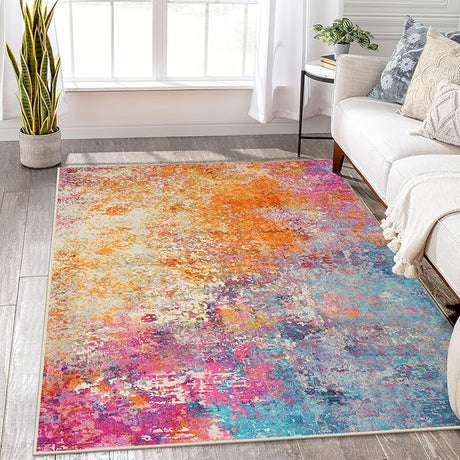 Modern Abstract Area Rugs 5x7, Large Washable Rugs for Living Room Soft Rugs