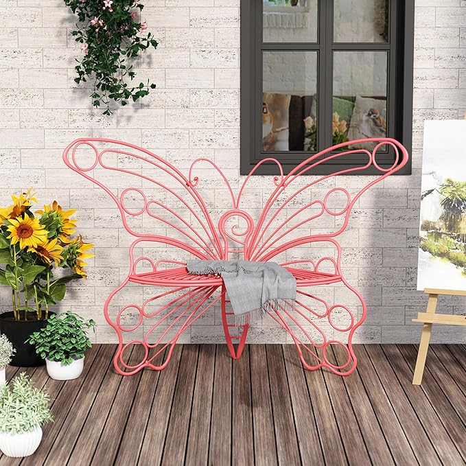50 Inches Outdoor Bench, Garden Bench with Sturdy Iron Metal Frame