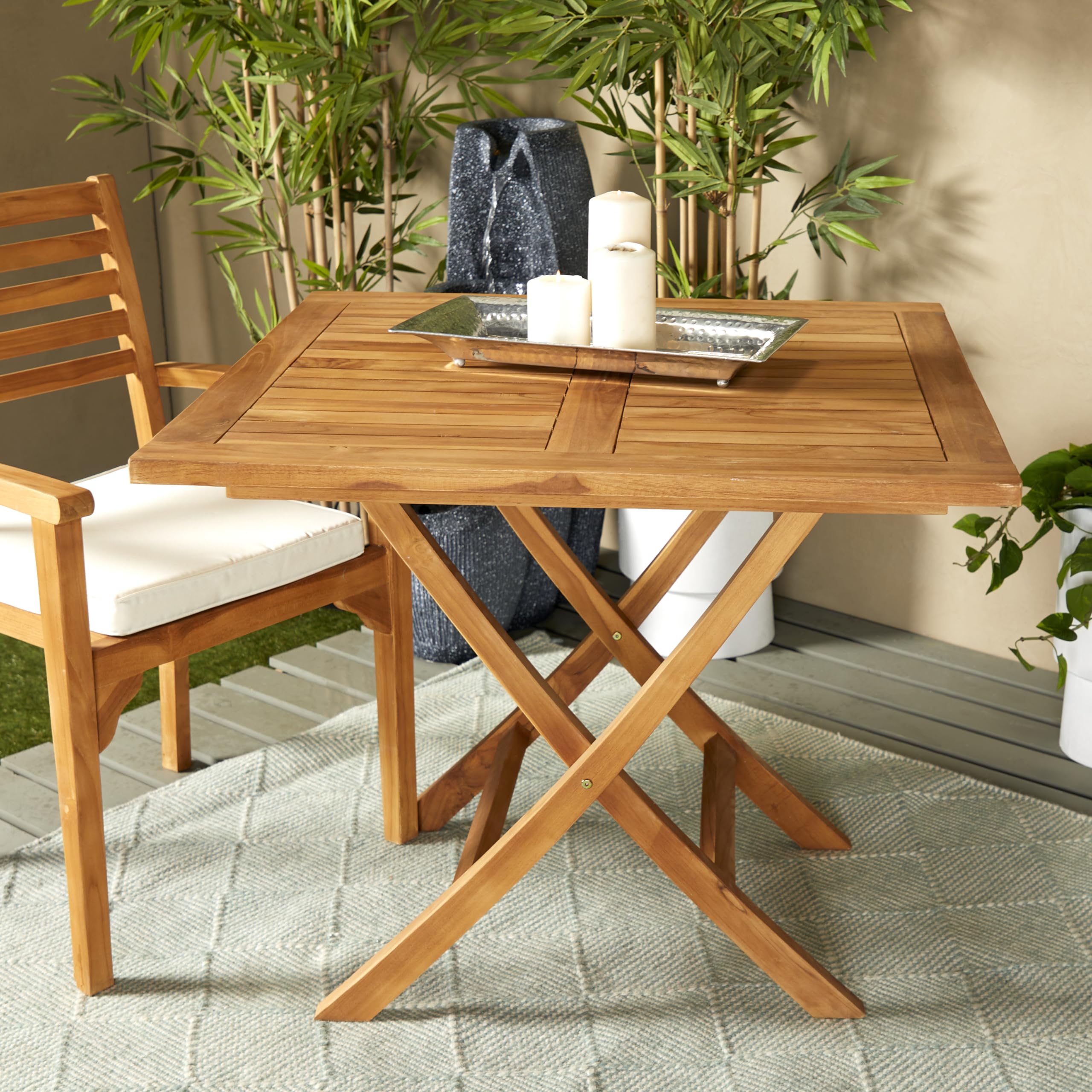 Teak Wood Slatted Outdoor Dining Table, 36" x 36" x 30", Brown