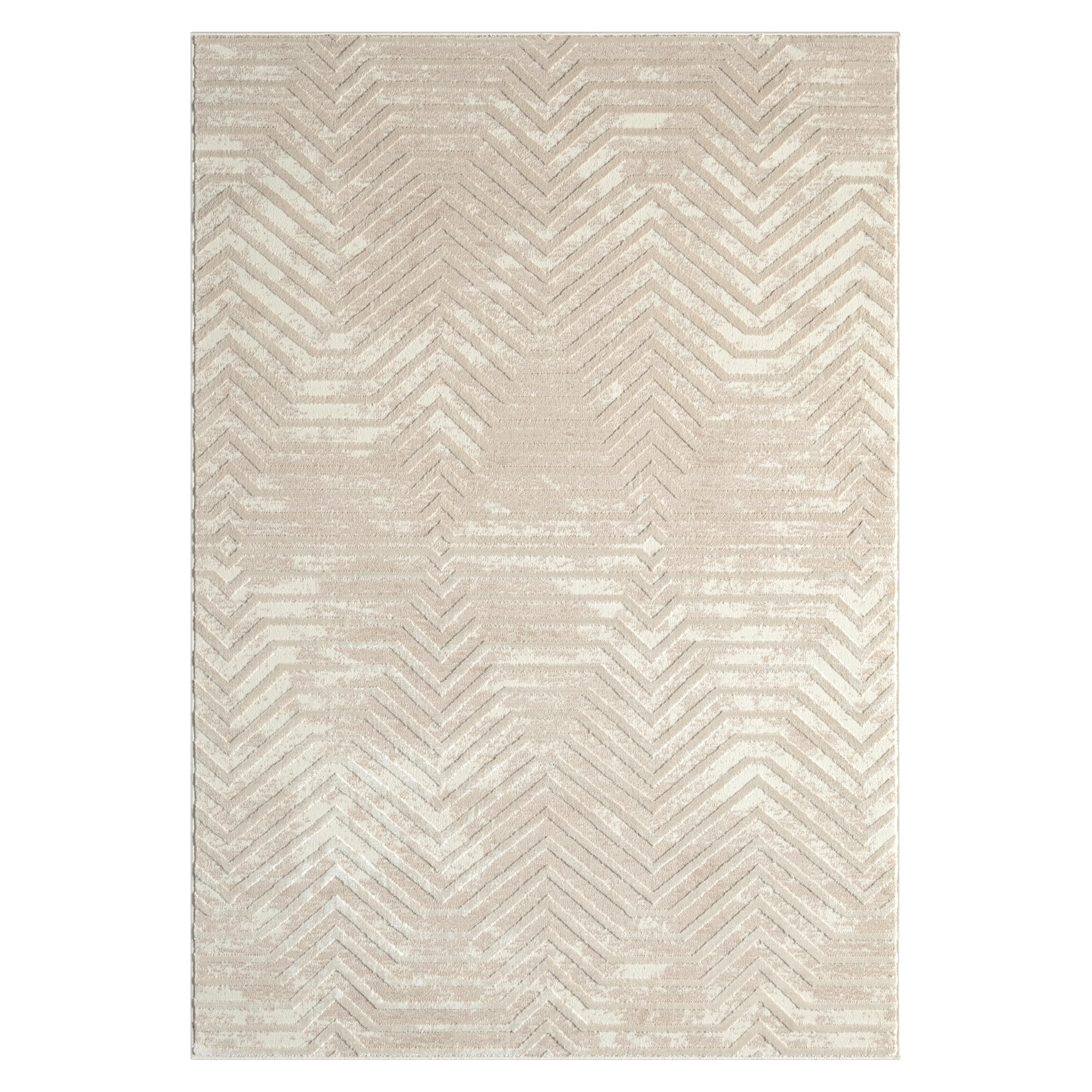 Abani Terra Cream 8' x 10' Area Rug for Living Room, Bedroom - Geometric Lines Pattern - Durable & Easy to Clean