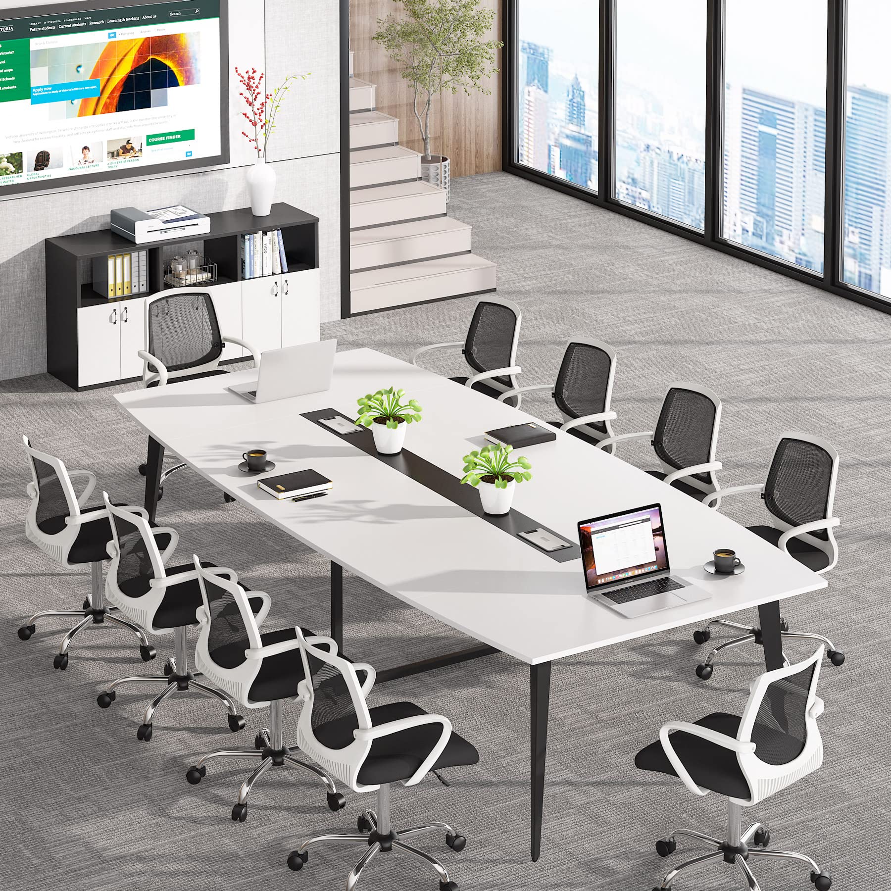 8FT Conference Table, 94.48L x 47.21W x 29.52H Inches Boat Shaped Meeting Table