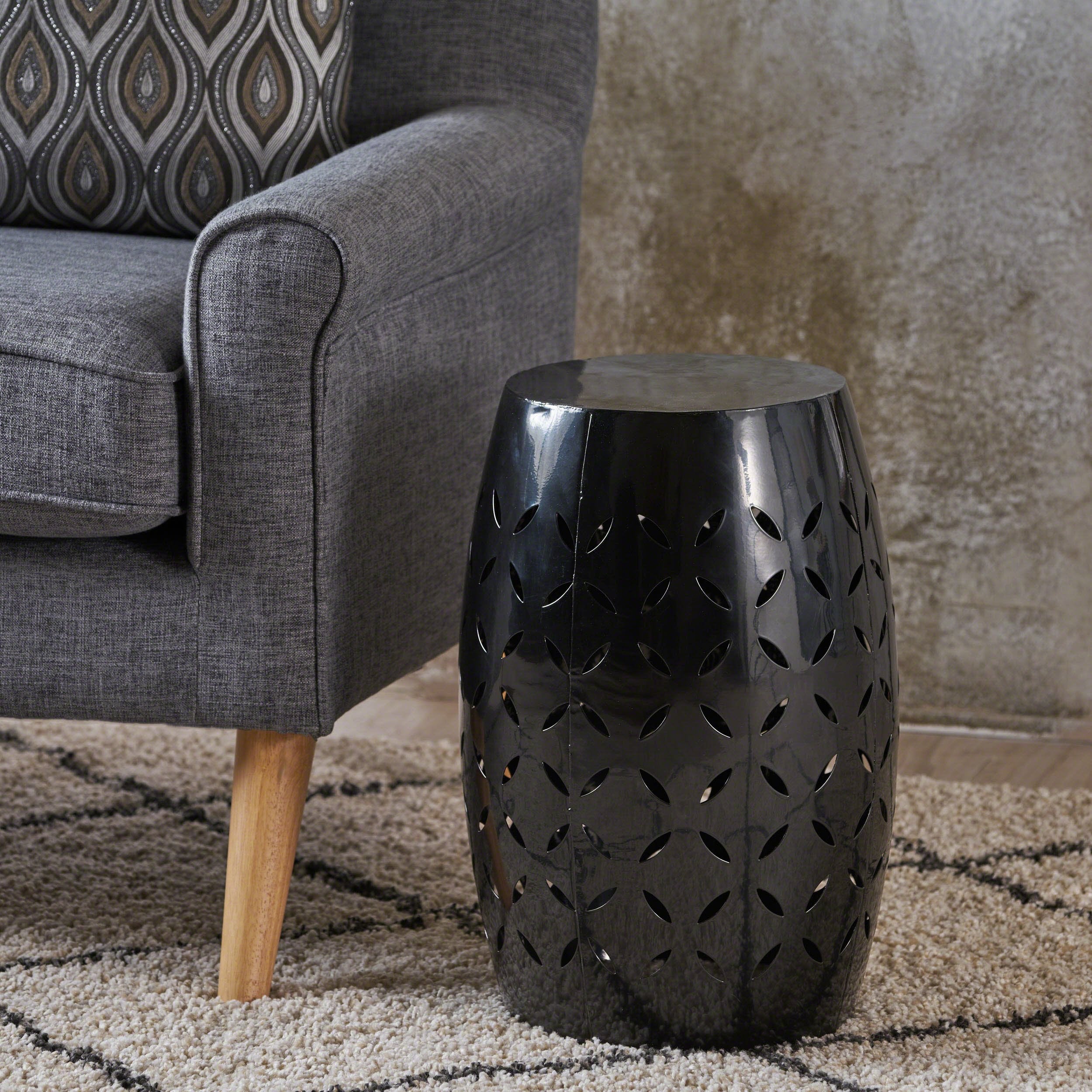 Jorell Indoor Lace Cut Iron Accent Table, Black, 12.25 in x 12.25 in x 17.75 in