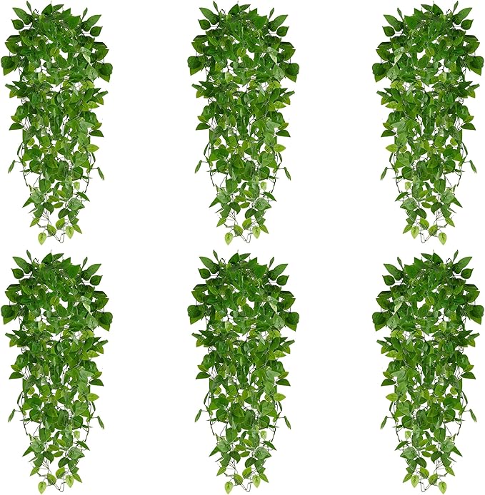 Artificial Hanging Plants, 6 Pack Fake Potted Greenery Plant 3.6FT Faux Ivy Vine