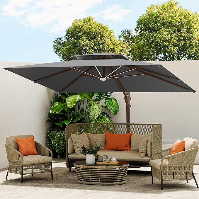 10 X 13 FT Cantilever Outdoor Patio Umbrella with Led Lights Large Heavy Duty 360