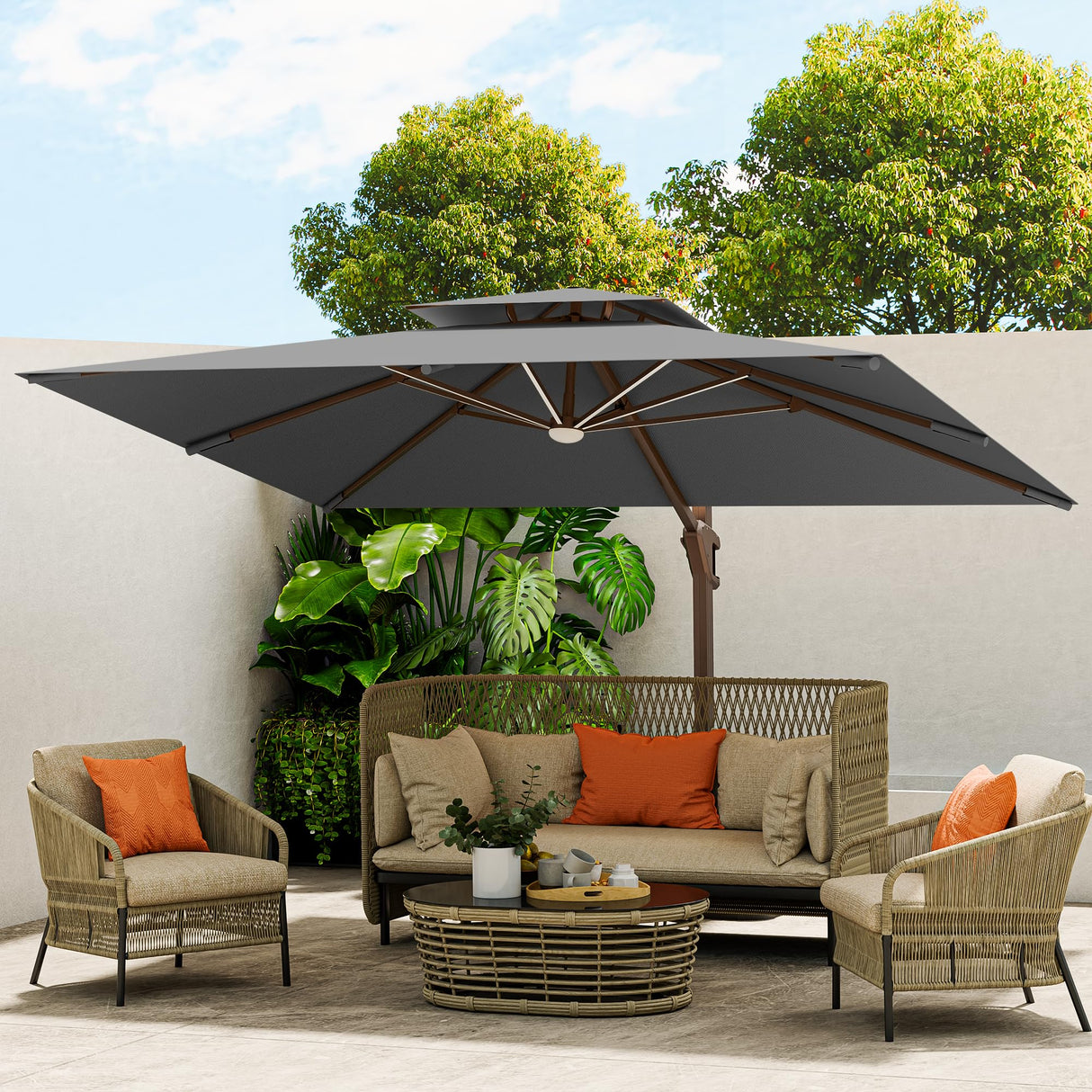 10 X 13 FT Cantilever Outdoor Patio Umbrella with Led Lights Large Heavy Duty 360