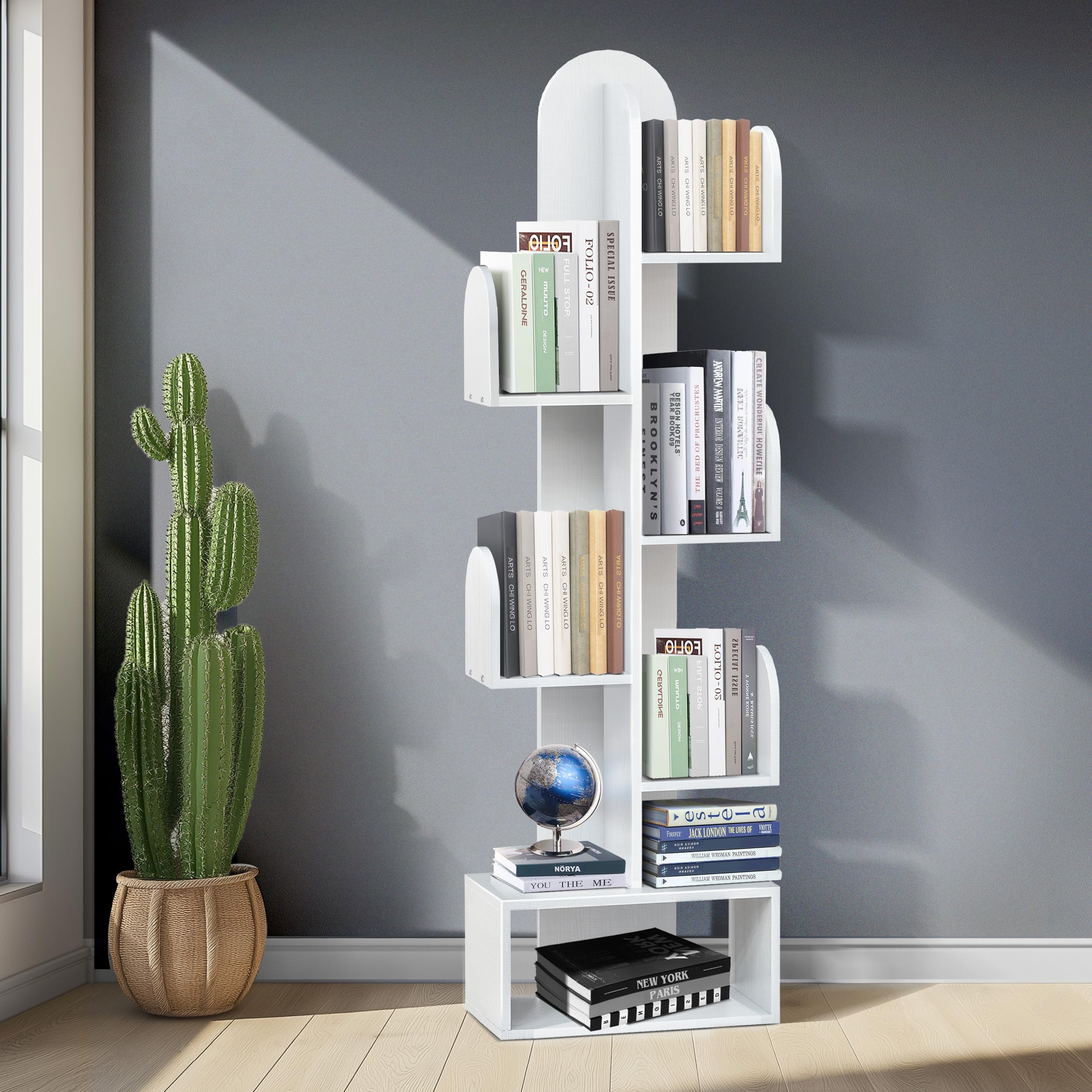 Cactus Tree Bookshelf, 5-Tier Wood 50" Tall Book Storage Rack for CDs/Movies/Books