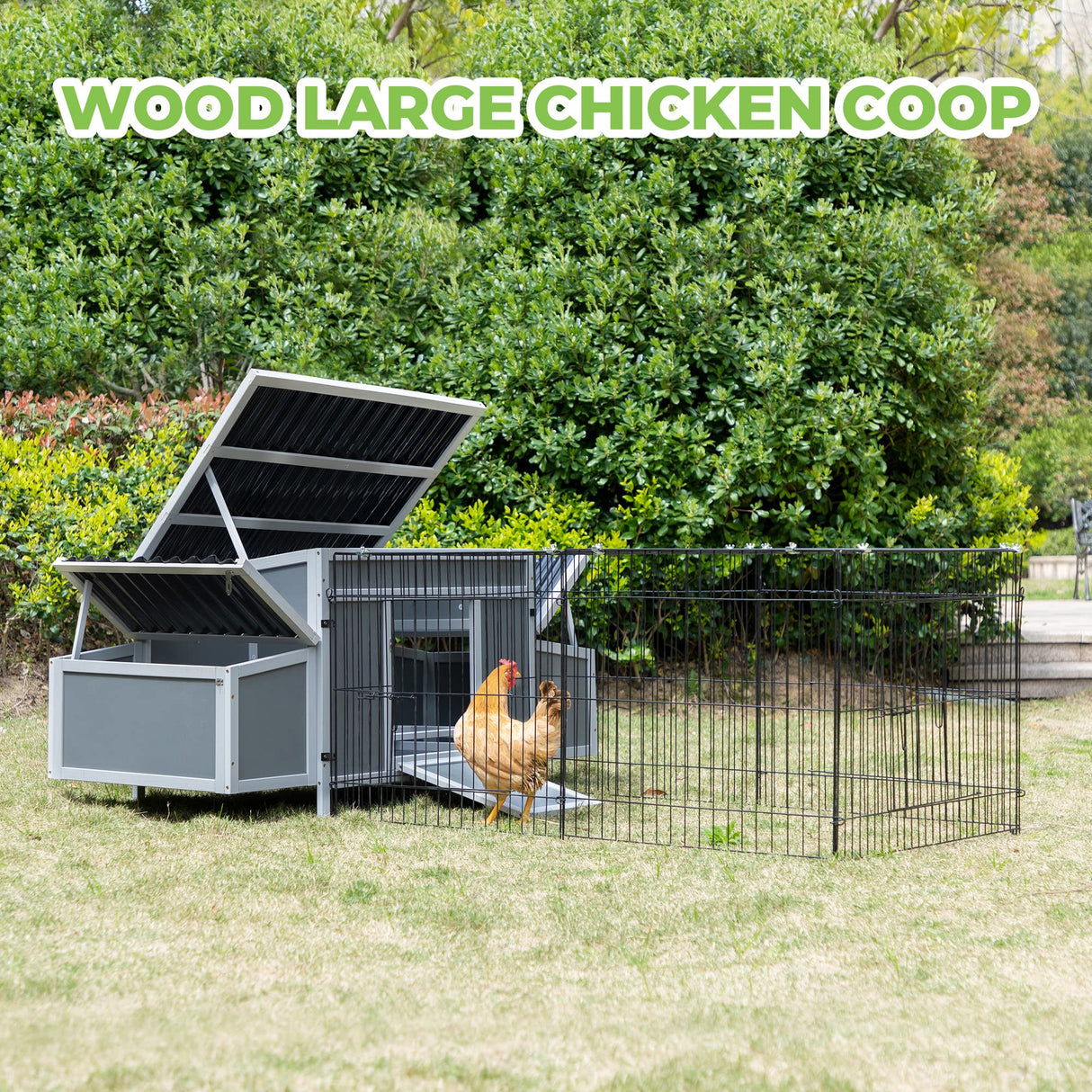 Wooden 56" Chicken Coop with 6 Nesting Boxes, Outdoor Chicken Cage Large